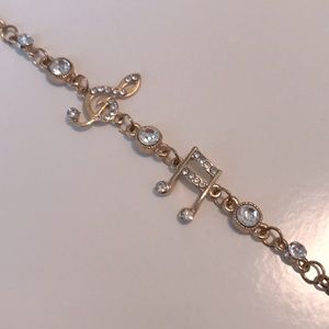 Music Note Charm Bracelet Gold Tone Clear Gems